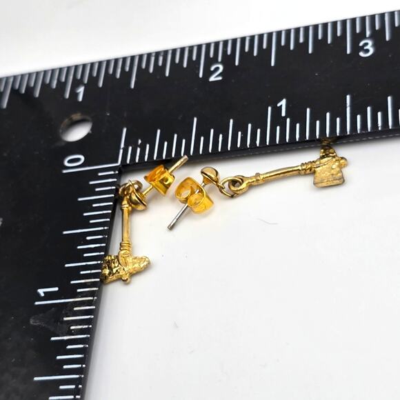 Minimalist Axes Shaped Earrings Pierced Textured Tone Dangle - Picture 3 of 6